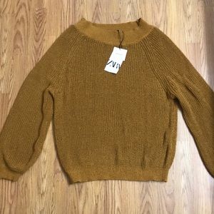 Zara NWT Yellow & Black Wide Neck sweater L